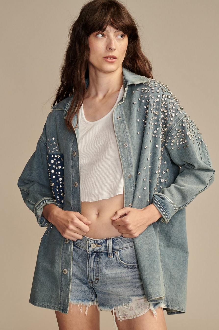 rhinestoned denim shirt jacket